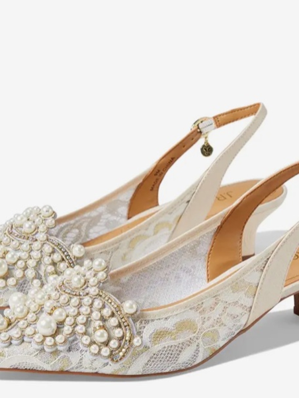 J.Renee Ivory Lace Slingback Mules with Pearl Cluster
